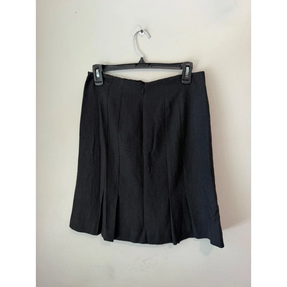 Ann Taylor Petites Black A-Line Pleated Hem Skirt Size 6P Textured Lined Zip